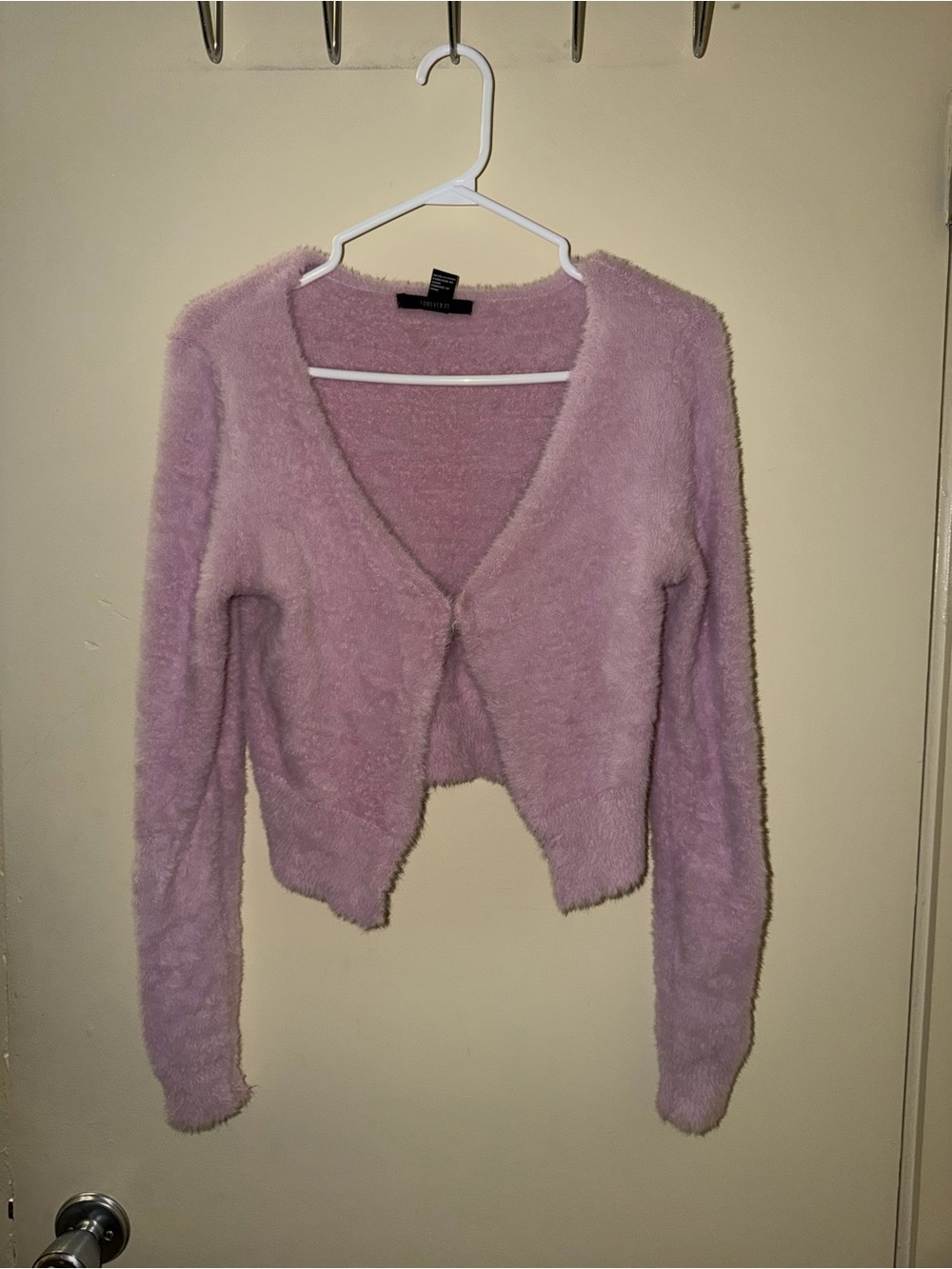 Forever 21 Lilac Fuzzy V-Neck Cropped Cardigan